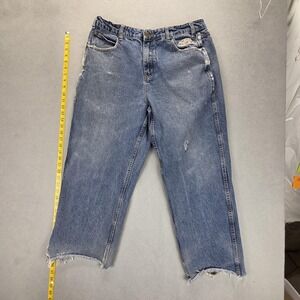 Butter Jeans Mens Blue Raw Hem Relaxed Loose Baggy Wide Leg Y2K Fits 34x27